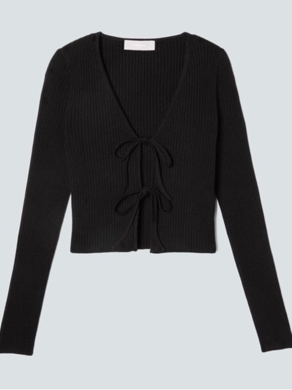 Everlane Black Ribbed V-Neck Tie-Front Sweater